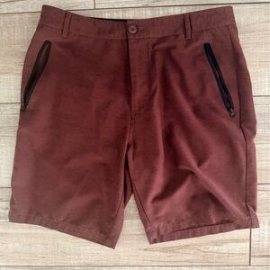 Men's Flat Front Shorts in Wine with Zippered Pockets
